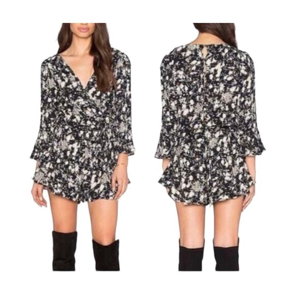 Free People Pants - Free People Floral Romper Playsuit Black All the Right Ruffle Bell Sleeve
